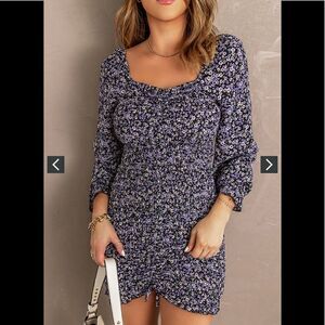 KENEDIK Floral Ruched Long Sleeve Dress